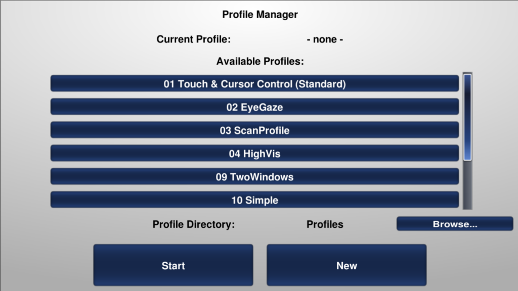 Profiles screen